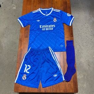 adidas Blue Real Madrid Replica Kids Jersey, Shorts ( no socks)